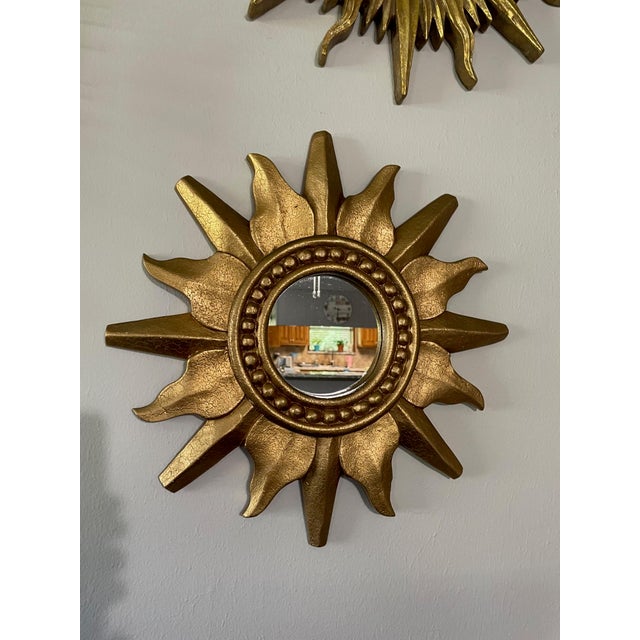 1960-70s Vintage French Style Gold Gilded Sunburst Wall Mirror For Sale - Image 12 of 12