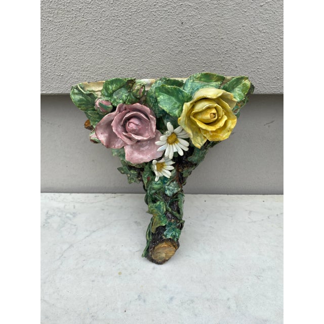 Green Late 19th Century French Majolica Rose & Daisy Sconce For Sale - Image 8 of 9