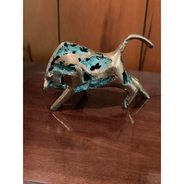 Spanish Brutalist Style Bronzed Bull Sculpture Mid Century For Sale - Image 4 of 6