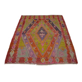 1960s Vintage Turkish Kilim Handwoven Rug - 5′5″ × 6′3″ For Sale