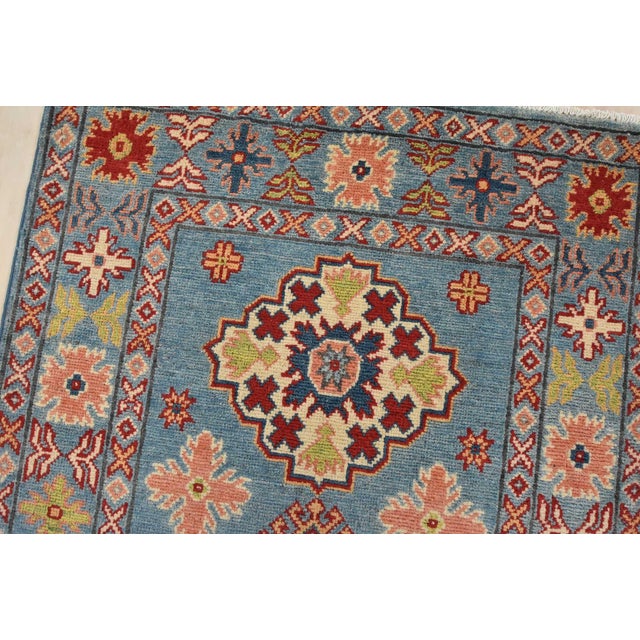 Kazak Runner 2’8” X 9’8” Blue Wool Tribal Hand-Knotted Oriental Rug For Sale In Philadelphia - Image 6 of 12