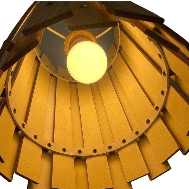 Brown Scandinavian Teak Cylinder Pendant Light, 1960s For Sale - Image 8 of 11
