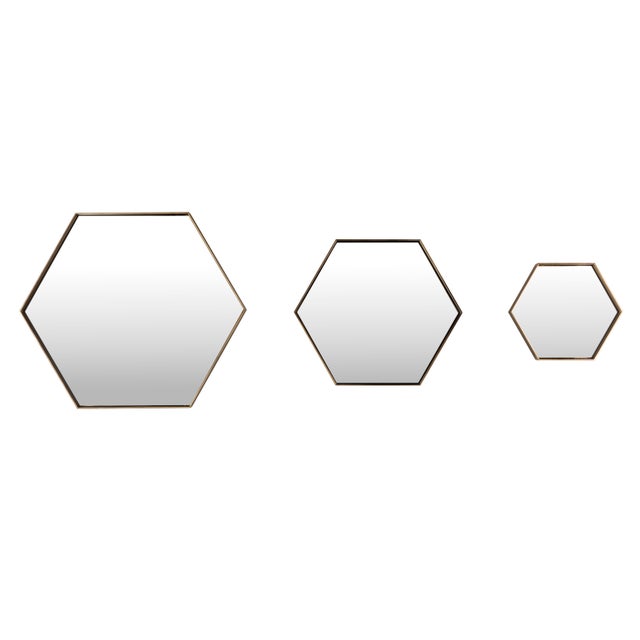Contemporary Italian Small Hexagonal Cassiopeia Wall Mirror in Burnished Metal For Sale - Image 3 of 5