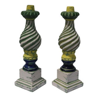 Late 20th Century Sarreid Large Ceramic Candle Holders-a Pair For Sale