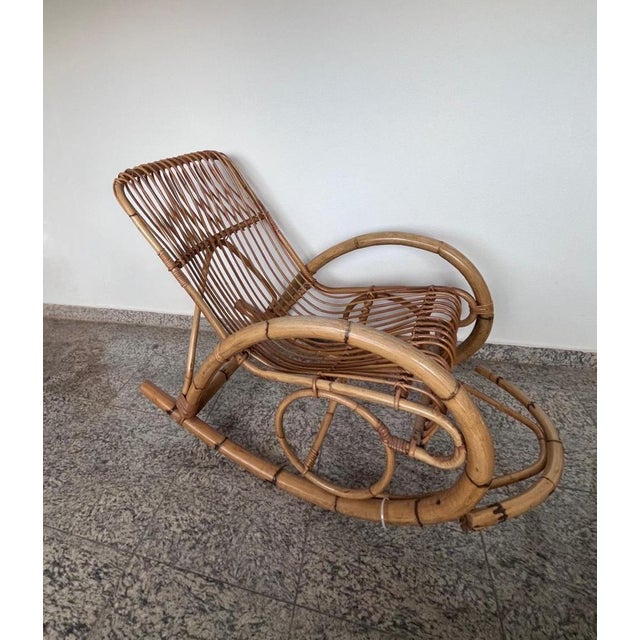 Vintage Boho Rocking Chair in Bamboo by Franco Albini for Veranda or Terrace, Italy, 1950s For Sale - Image 9 of 18
