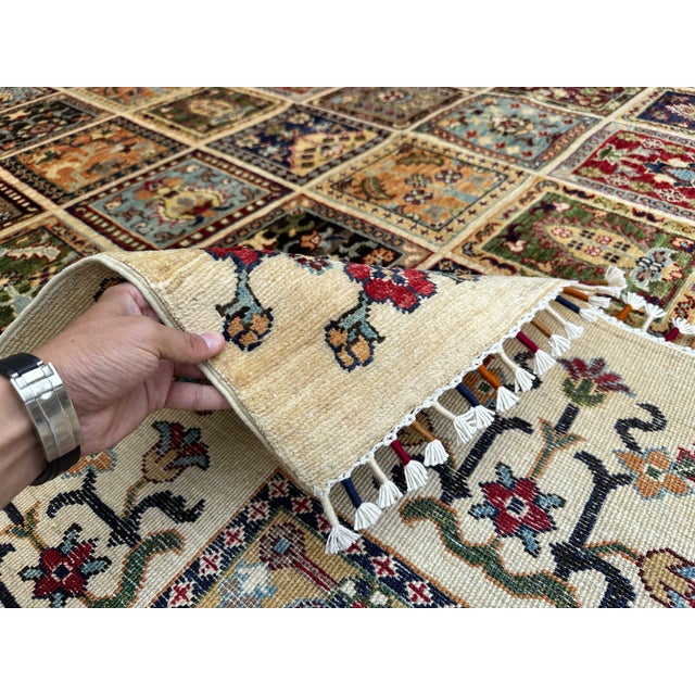 Hand-Knotted Afghan Bakhtiari Panel Garden Wool Area Rug - 8'1" X 11'5" For Sale - Image 15 of 16