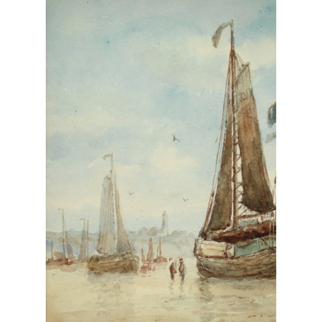 Early 20th Century Sailboats in the Harbor, Early 20th Century Figurative Landscape Watercolor by Frederick Leo Hunter For Sale - Image 5 of 7