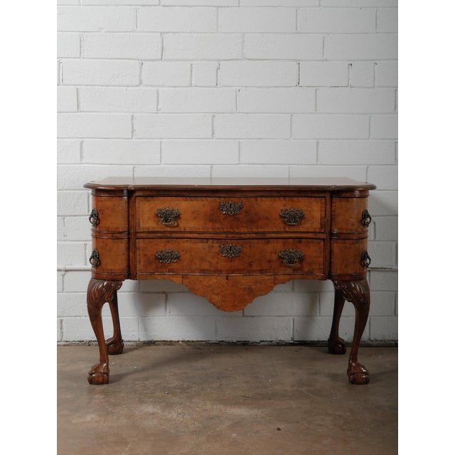 Early 20th Century English Burl Walnut Chippendale-Style Lowboy Ball-and-Claw Console For Sale - Image 11 of 11