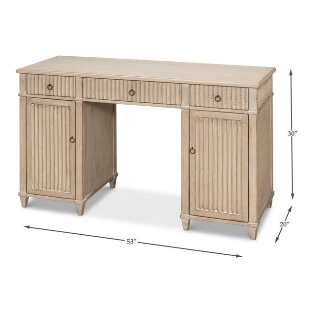Reeded Pine Pedestal Desk in Stone Grey For Sale - Image 11 of 11