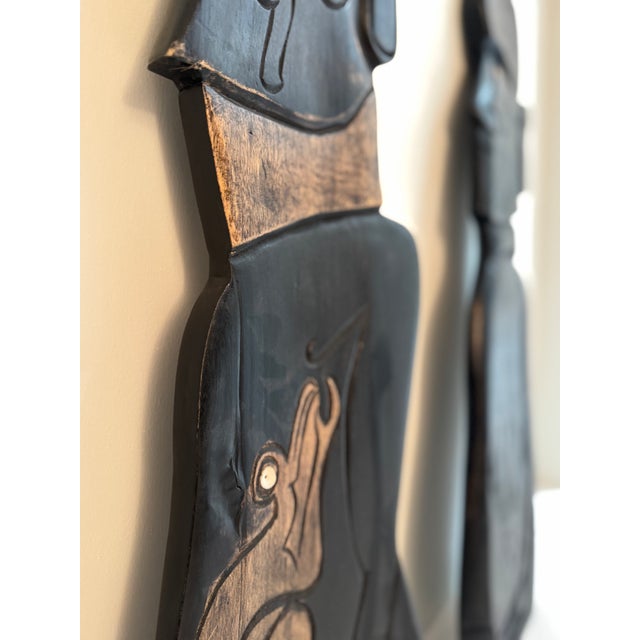 Wood Set of 2 Rapa Nui Moai — Hand-Carved Wood Wall Sculptures (Chile) For Sale - Image 7 of 10