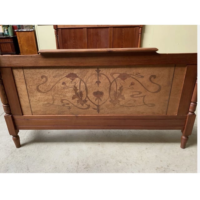 Antique Art Nouveau Ornate Bed with Inlays, 1900 For Sale - Image 6 of 11