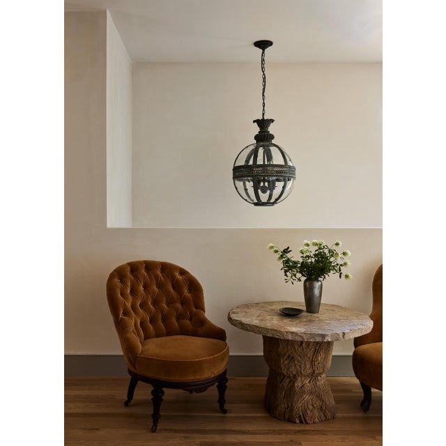 Antique stone tablet table on oak trunk base imported from Belgium.