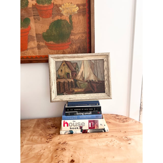 Wood Coastal Oil Painting Signed 1959 For Sale - Image 7 of 16