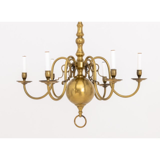 Brass Dutch Style Six Branch Brass Chandelier, 20th Century For Sale - Image 8 of 8