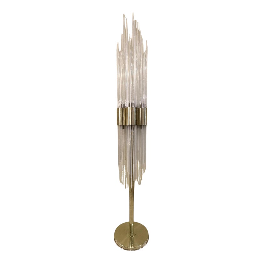 Floor Lamp Brass with Fountain of Glass Strands, Italy, 1960 | Chairish