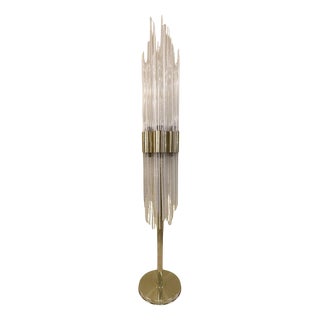 Floor Lamp Brass with Fountain of Glass Strands, Italy, 1960 For Sale
