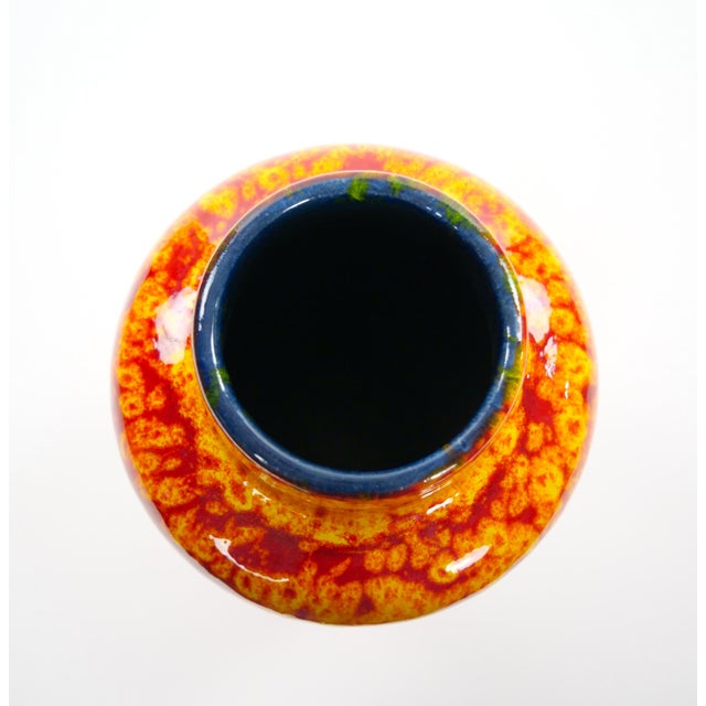 1970s Mid-Century West German Glazed Porcelain Vase, Yellow & Red, 12\" Tall For Sale - Image 5 of 8