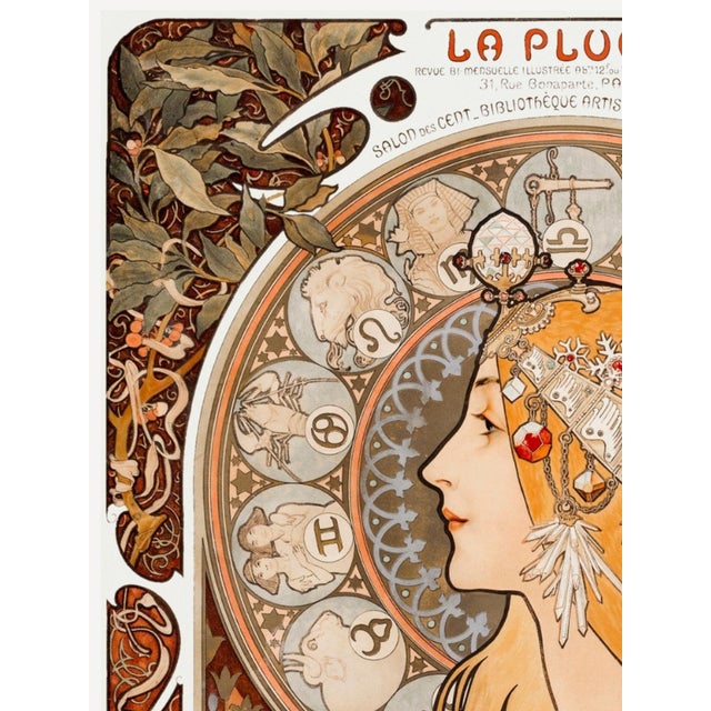 Art Nouveau wall art print reproduction of Zodiaque (La Plume) by Alphonse Maria Mucha, featuring a classic Belle Époque...