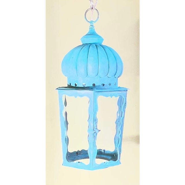 Solid Brass Antique Hexagonal Hanging Lantern / Pendant Light - 19”h X 9”.5 W For Sale In Miami - Image 6 of 18