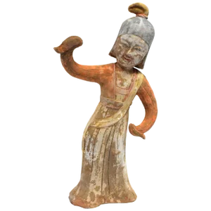 Chinese Terracotta Figure Dancer in Military Helmet Han Style