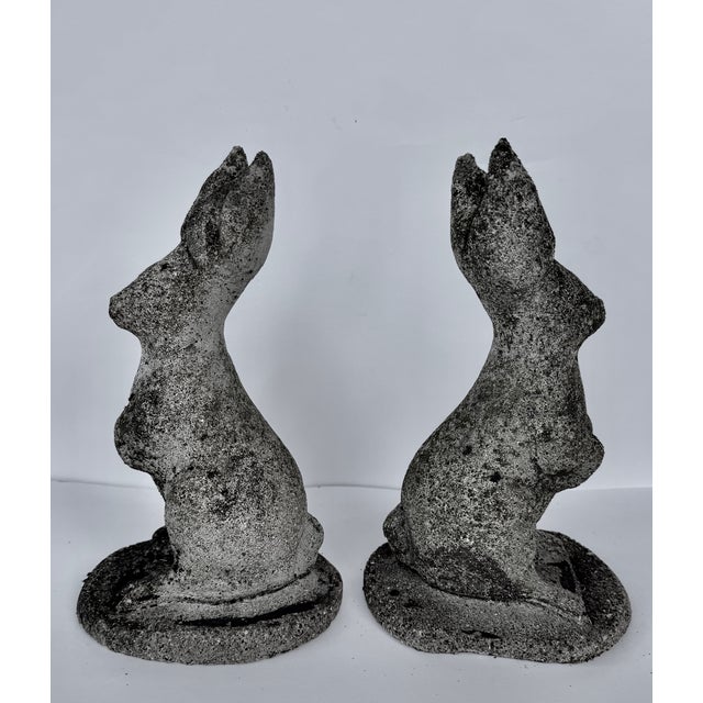Composition Stone Garden Rabbit Sculptures With Weathered Patina, Pair For Sale In New York - Image 6 of 14