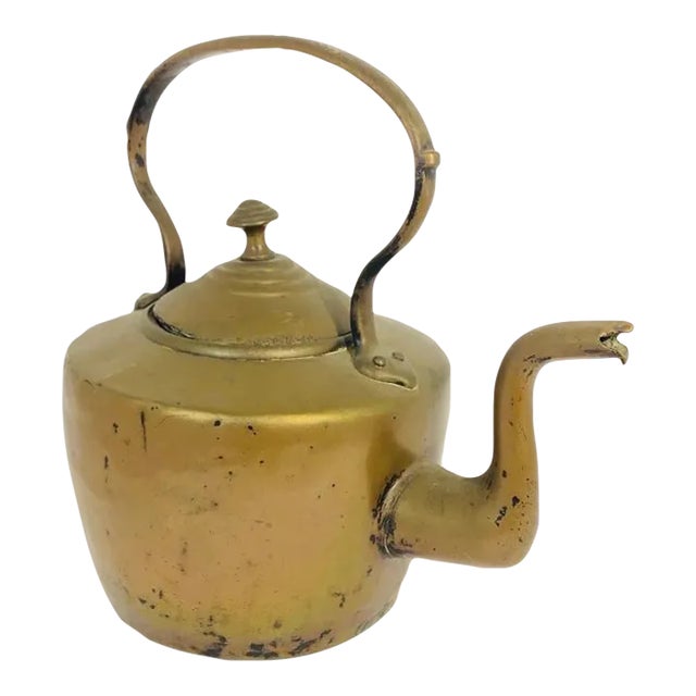Mid 1800s All Brass Antique Kettle For Sale