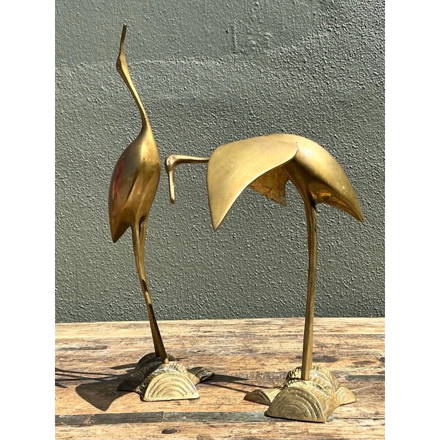 Late 20th Century Vintage Polished Brass Cranes - Set of 2 For Sale - Image 5 of 7