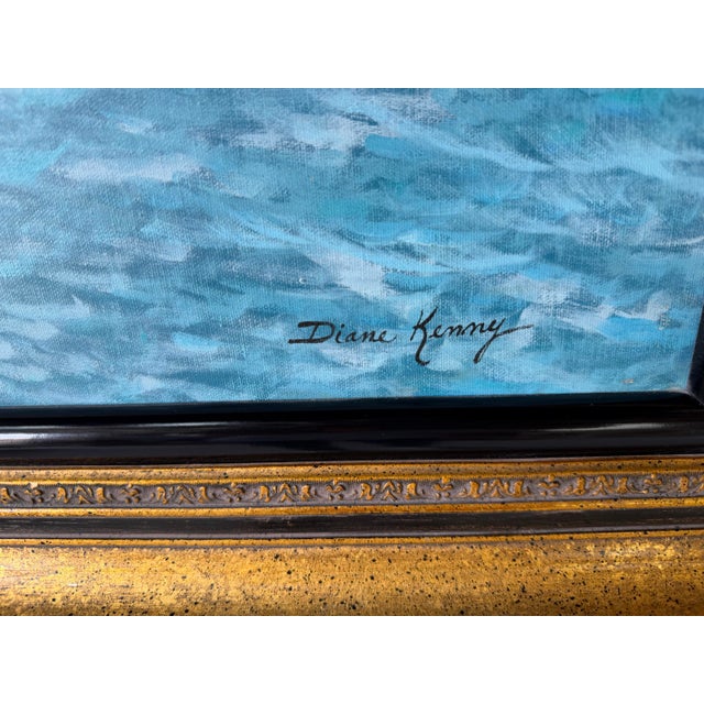 Large- 1980’s Diane Kenny Maritime City Skyline Painting, Framed For Sale - Image 10 of 12