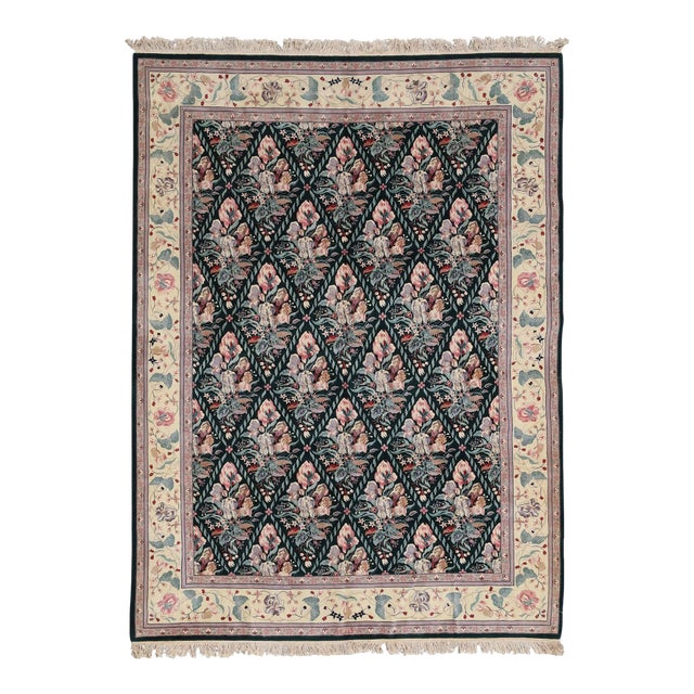 A Fabulous Contemporary Decorative Green Ground Hand Knotted Chinese Area Rug For Sale