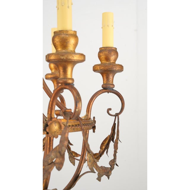 Traditional Restored Vintage Italian Gilt Tole Foliate Chandelier For Sale - Image 3 of 10