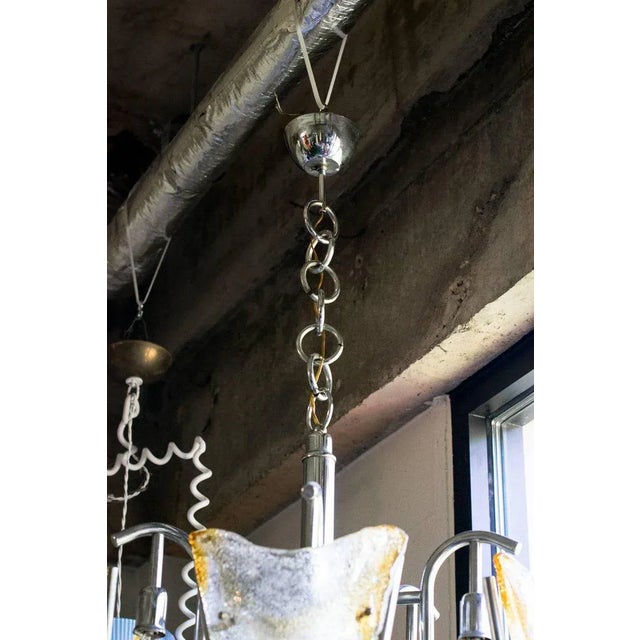Italian Midcentury Mazzega/Murano Chandelier With Chrome Frame and Amber Glass For Sale In Austin - Image 6 of 9