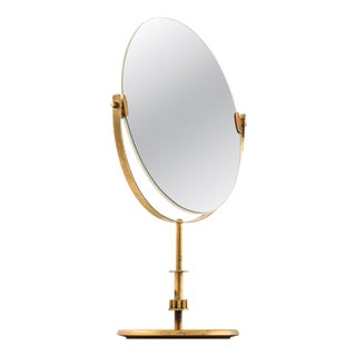 Scandinavian Golden Table Mirror in Brass, 1950s For Sale