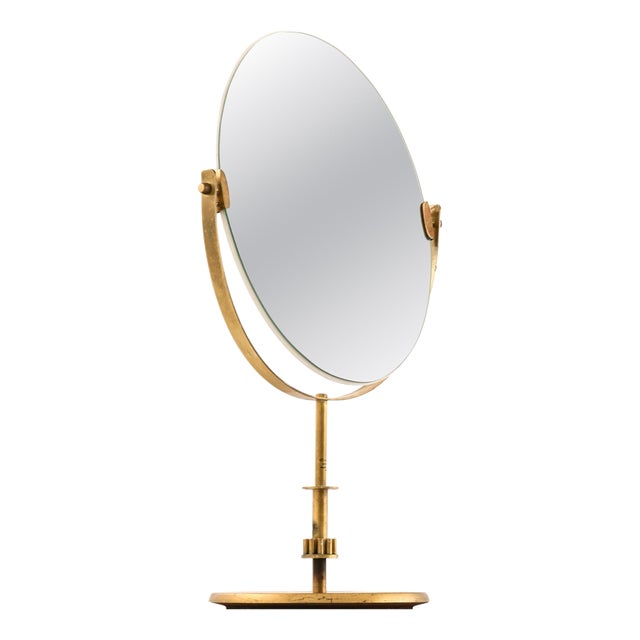 Scandinavian Golden Table Mirror in Brass, 1950s For Sale