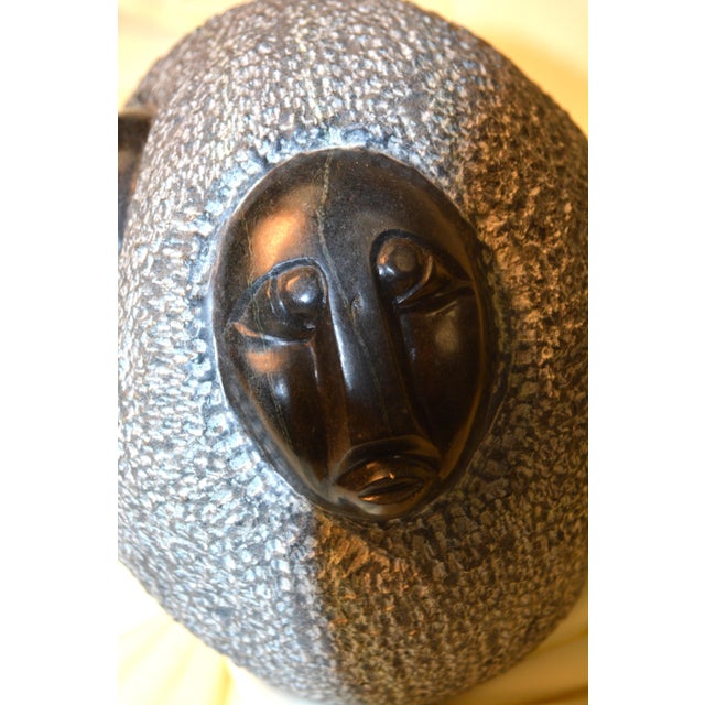 Contemporary Vintage African Black & Gray Shona Stone Round Woman / Heads Sculpture Statue For Sale - Image 3 of 9