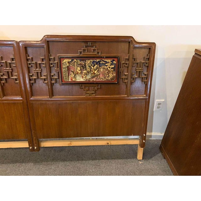 Vintage Chinoiserie Style Solid Wood Frame King Headboard For Sale - Image 4 of 13