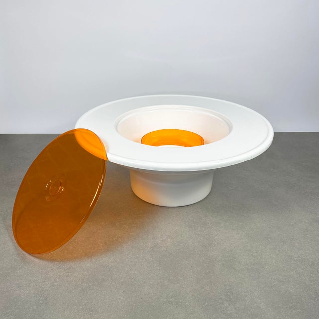 Yoga, a Space Age coffee table from Michel Cadestin’s Yoga series for Airborne, designed in 1960. The wide white...