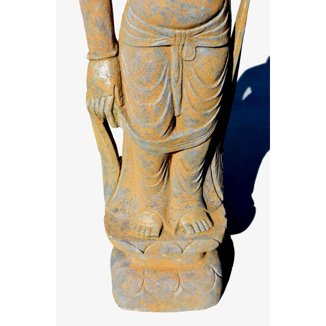 Early 20th Century Standing Stone Buddha Guan Yin Statue For Sale - Image 5 of 12