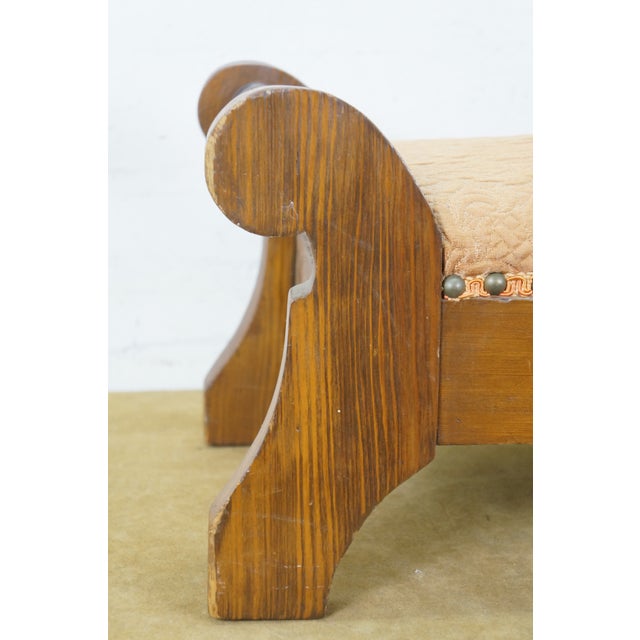 Wood Antique Early American Pine Upholstered Needlepoint Foot Stool Ottoman Rest 11" For Sale - Image 7 of 14