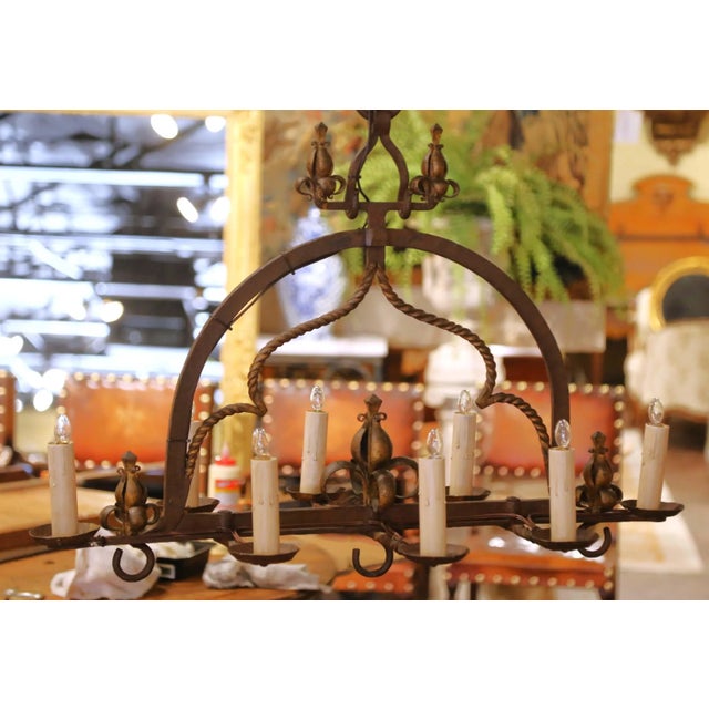 19th Century French Gothic Wrought Iron Eight-Light Chandelier With Gilt Accents For Sale - Image 4 of 11
