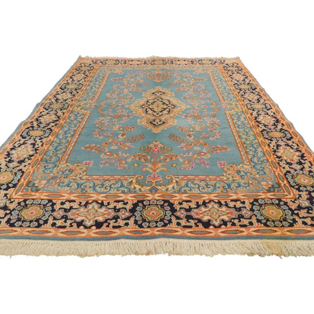 Rococo Vintage Blue Persian Kerman Rug - 04'11 X 08'00 For Sale - Image 3 of 10