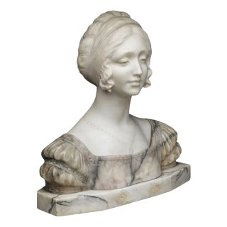 Italian School, Bust of a Woman, 19th-Century, Carrara Marble For Sale