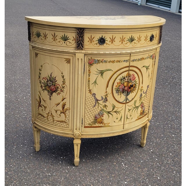 1930s Antique Adams Painted Demilune Credenza For Sale - Image 5 of 14