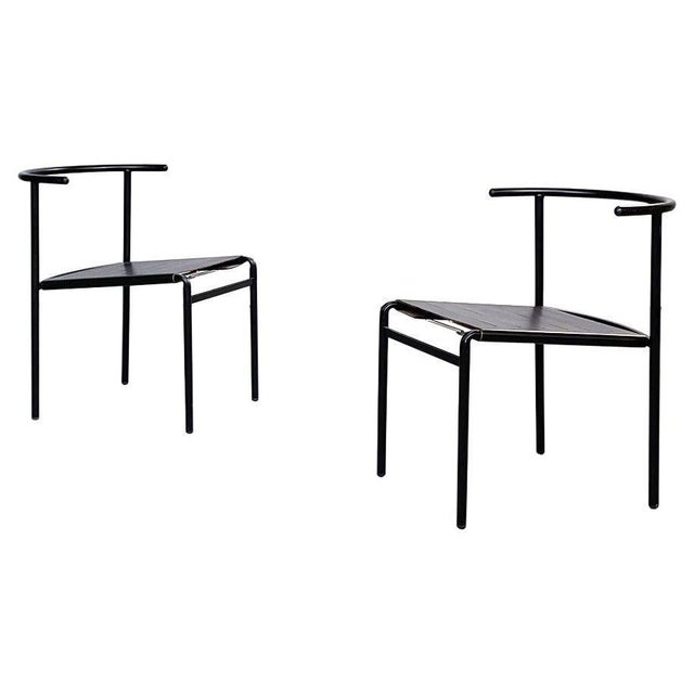 Set of Mid-Century Italian Black Steel Leather Cafè Chairs by Starck for Baleri, 1980s For Sale - Image 17 of 17