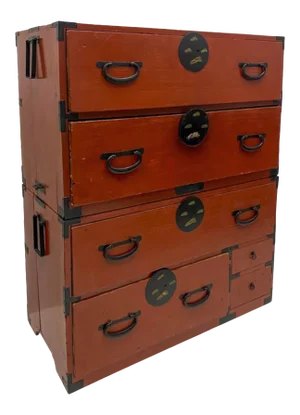 Antique Japanese Tansu Campaign Style Clothing Chest