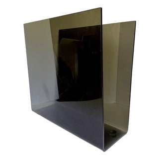 Vintage Modern Smoked Gray Lucite U-Shaped Record & Magazine Rack For Sale