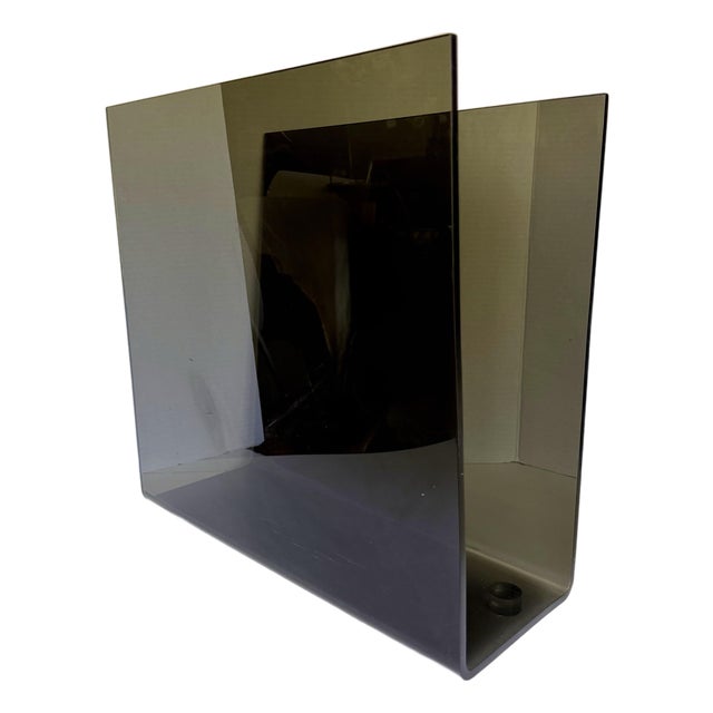 Vintage Modern Smoked Gray Lucite U-Shaped Record & Magazine Rack For Sale