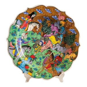 Signed Vintage Turkish Kütahya Hand-Painted Ceramic Charger Plate – Ottoman Hunting Scene