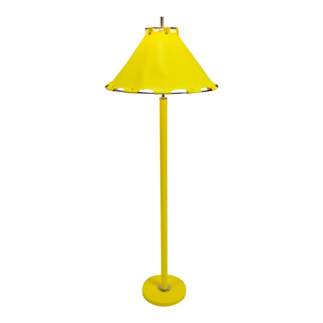 Mid Century Modern Yellow Floor Lamp W/ Naugahyde Lamp Shade Chairish