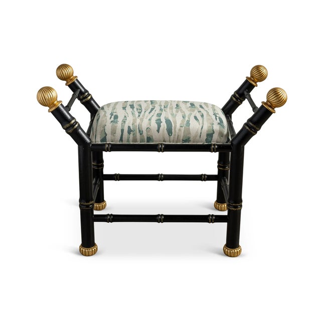 Boca is our hollywood regency style bench with features a bamboo frame and contrast metal gold leaf fluted ball finials...