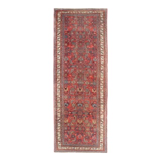 Antique Persian Bidjar Runner With Red Field and Tribal Geometric Design For Sale